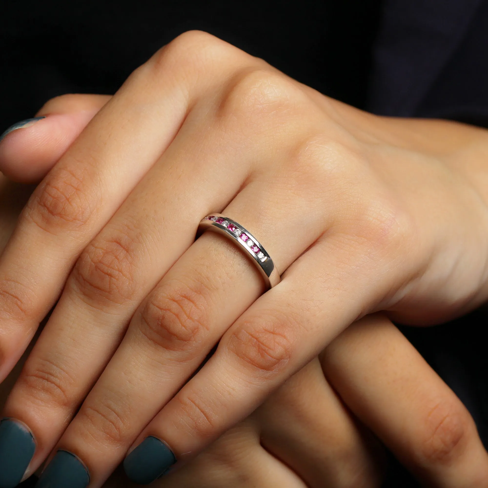 0.5 CT Ruby and Diamond Minimal Band Ring in Channel Setting