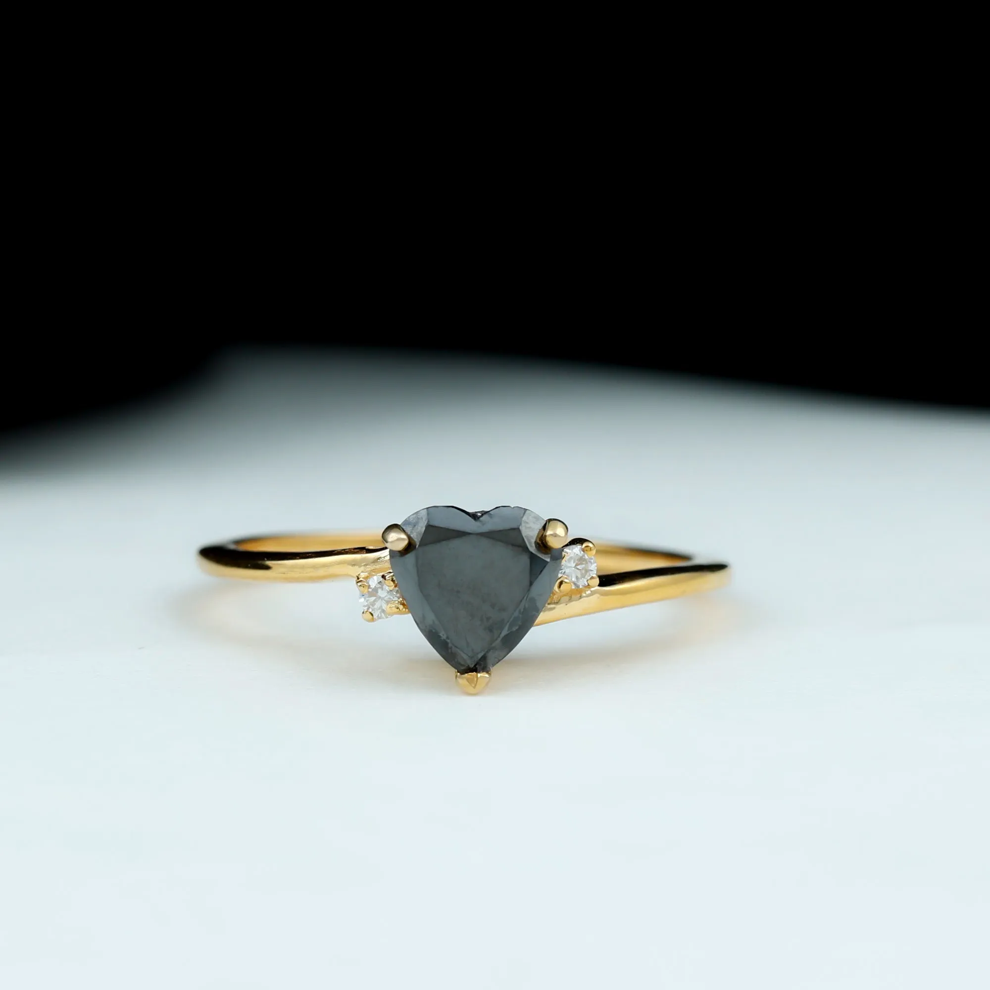 1 CT Heart Shape Created Black Diamond Solitaire Promise Ring with Diamond