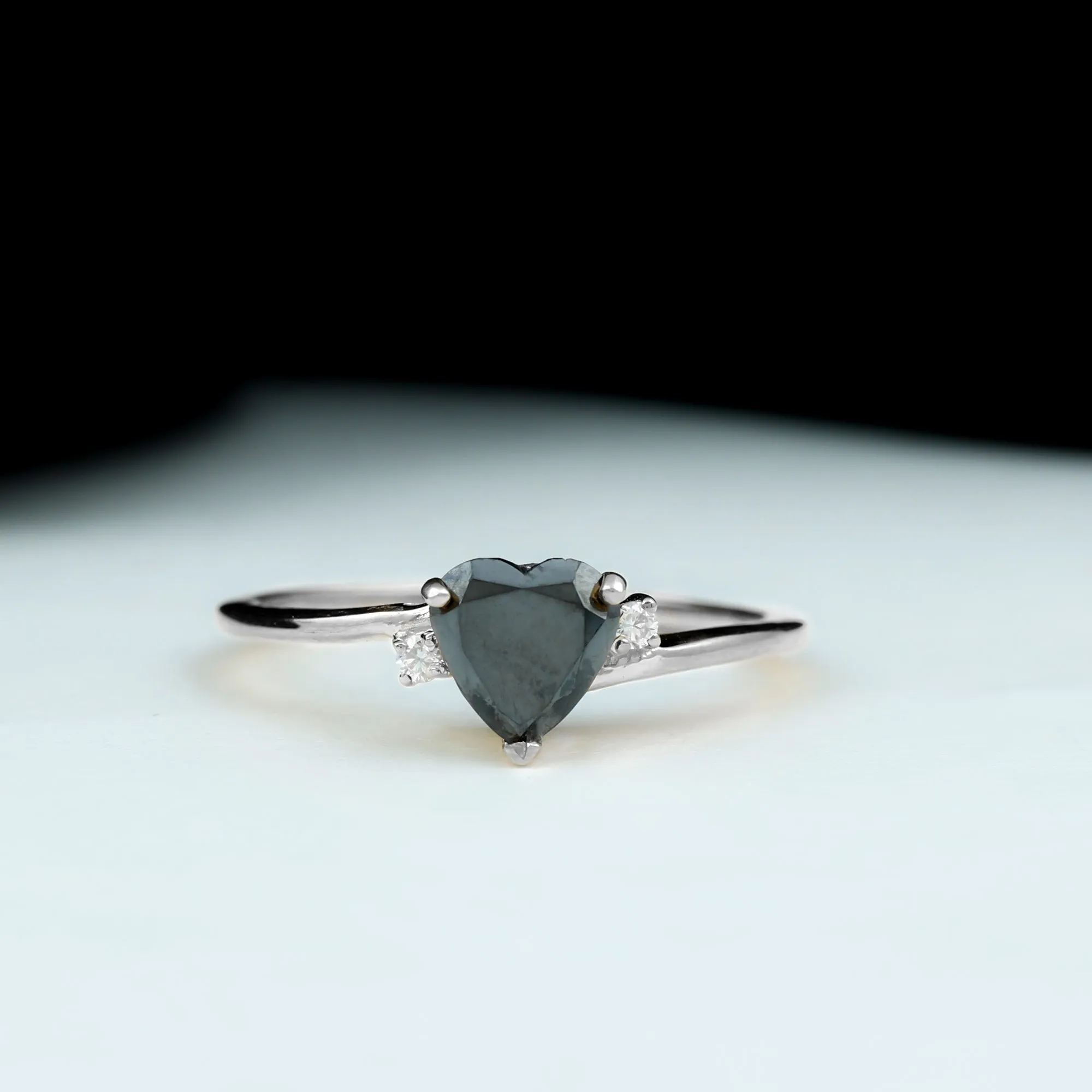 1 CT Heart Shape Created Black Diamond Solitaire Promise Ring with Diamond