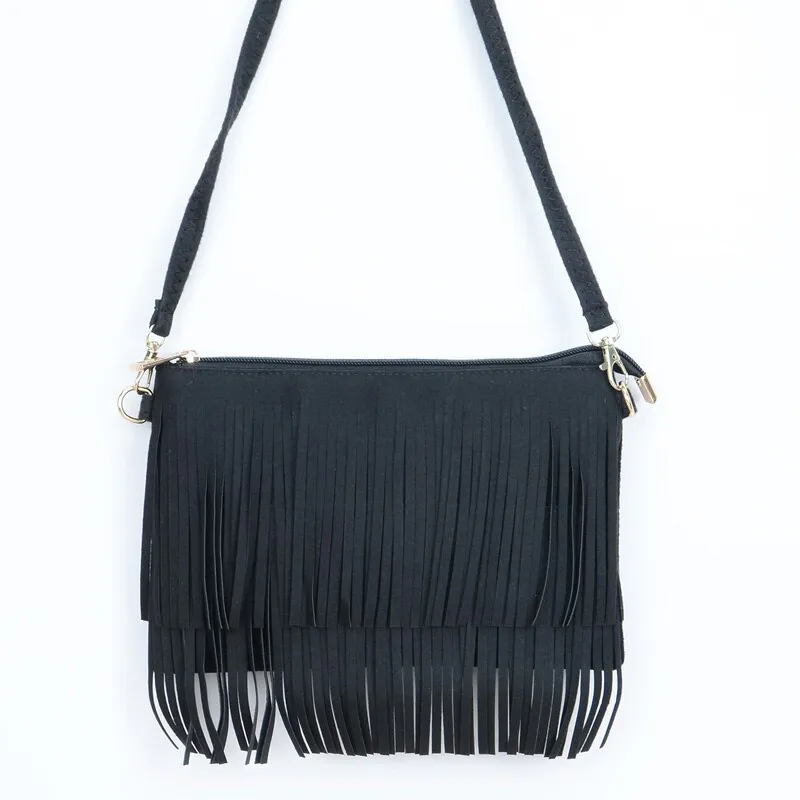 2023 Vintage Tassel Crossbody Bags For Women Casual Handbags And Purses Fashion Designer Solid Ladies Shoulder Bag Black