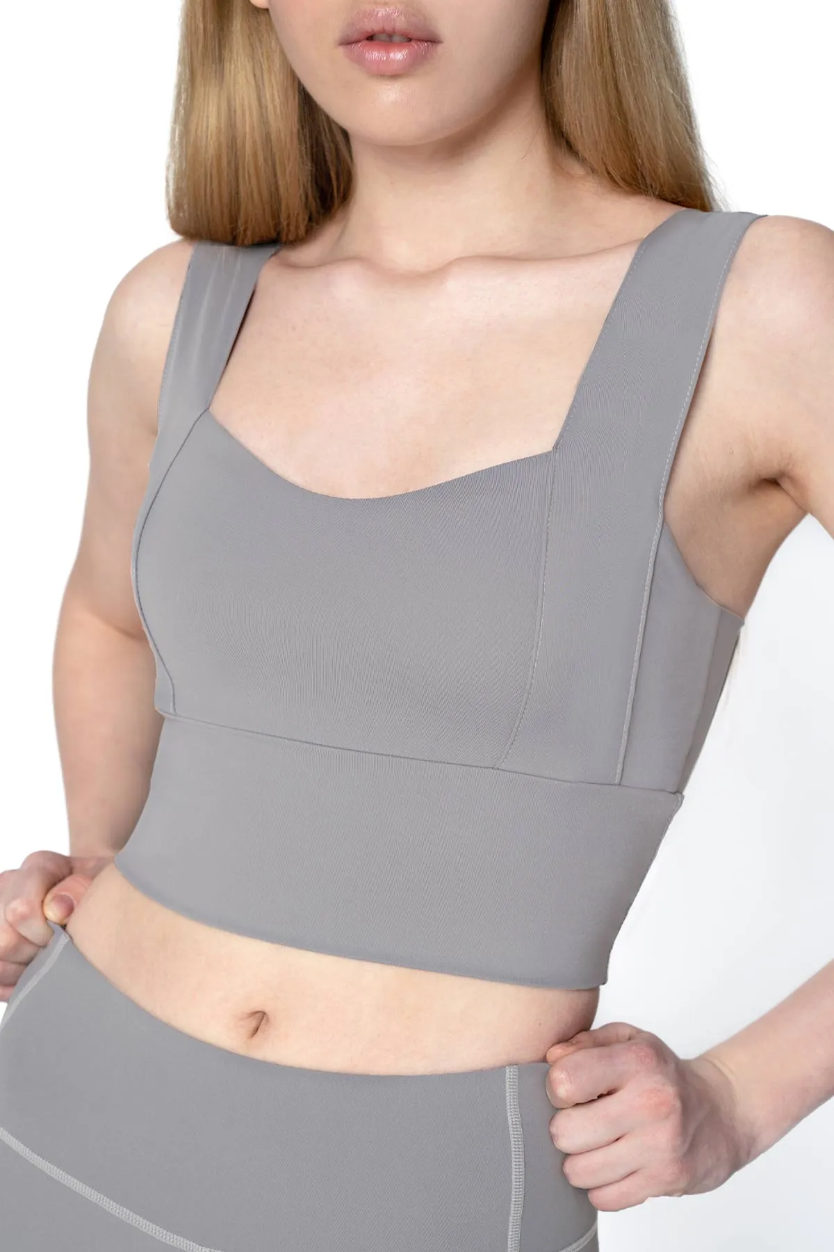 4 for $54 - Silver Grey Kelly Long Line Sleek Padded Sports Bra - Women