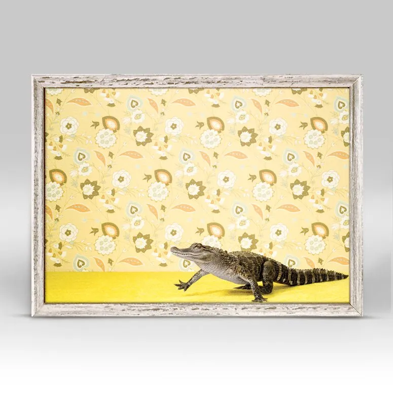 Alligator On Yellow Mini Framed Canvas