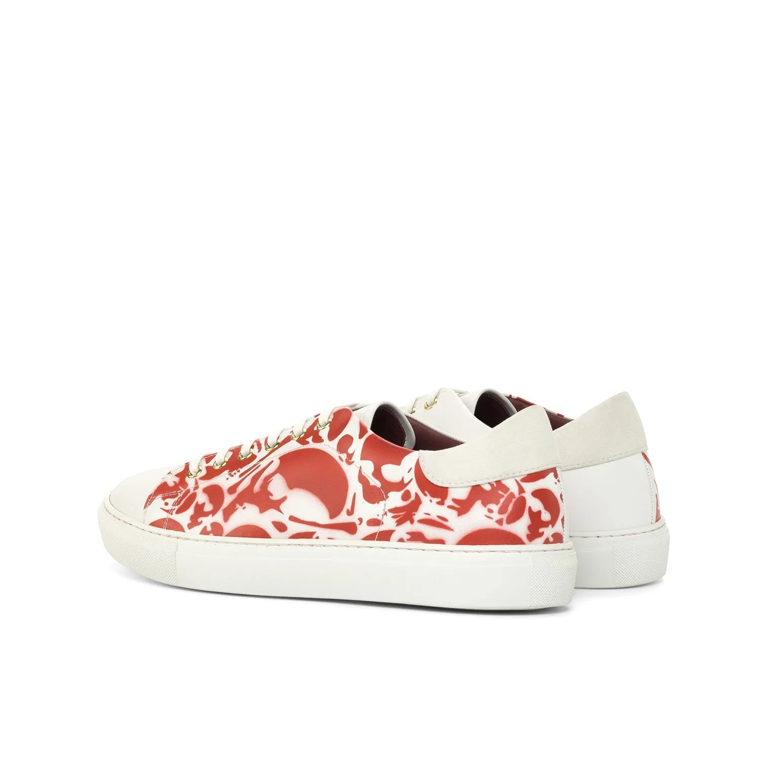 Ambrogio Bespoke Men's Shoes White & Red Suede / Calf-Skin Leather Stencil Sneakers (AMB2248)