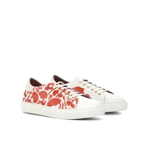 Ambrogio Bespoke Men's Shoes White & Red Suede / Calf-Skin Leather Stencil Sneakers (AMB2248)