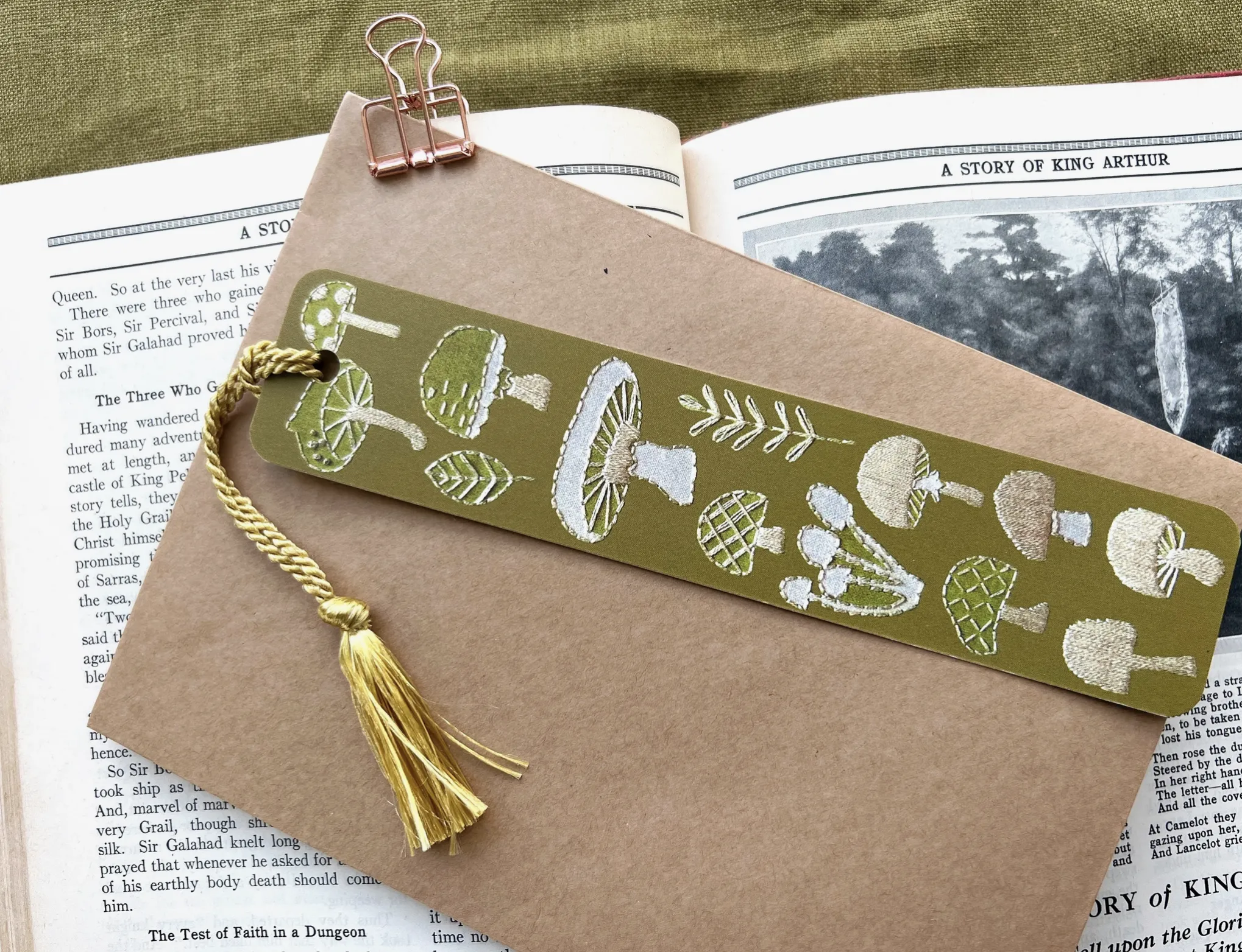 Bookmark - Embroidery Mushrooms w/ Tassel