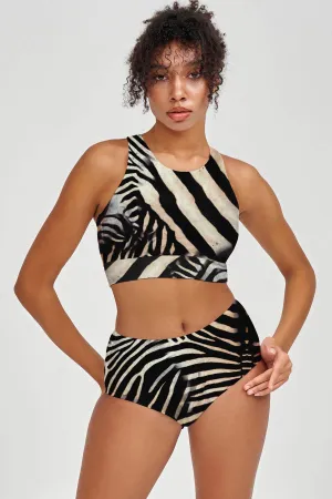 Born to Be Wild Carly Black Zebra Animal Print Crop Bikini Top - Women