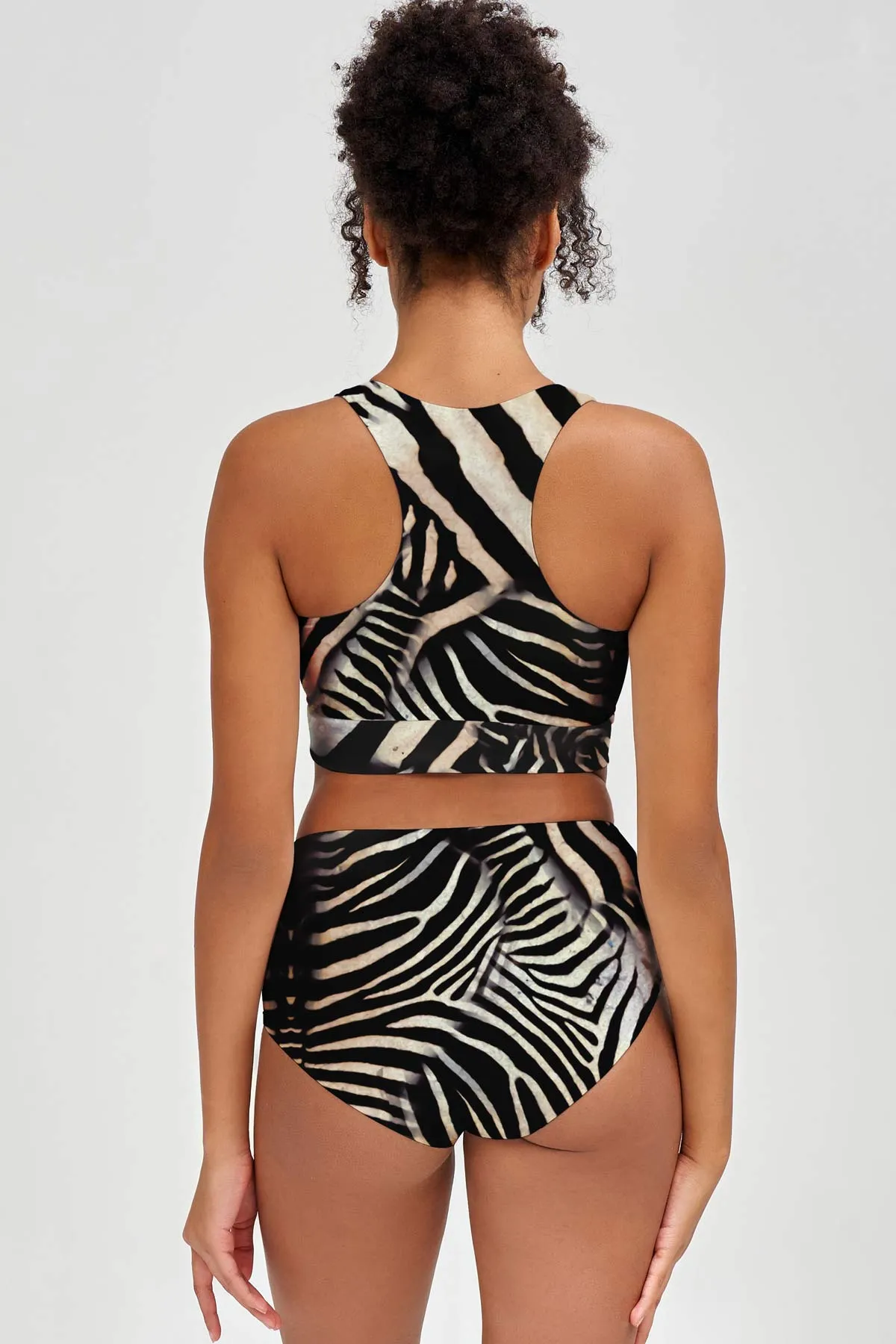 Born to Be Wild Carly Black Zebra Animal Print Crop Bikini Top - Women