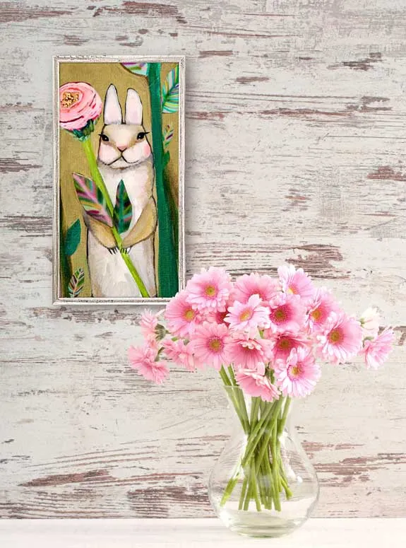 Carrot Cake Bunny Holding Flower Mini Framed Canvas