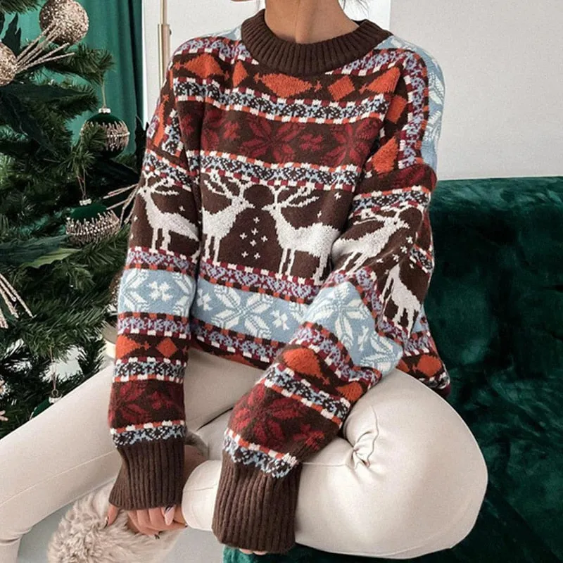 Casual O Neck Long Sleeve Pullover Sweater Women Autumn Fashion Christmas Printed Sweater Ladies Commuter Loose Sweater New