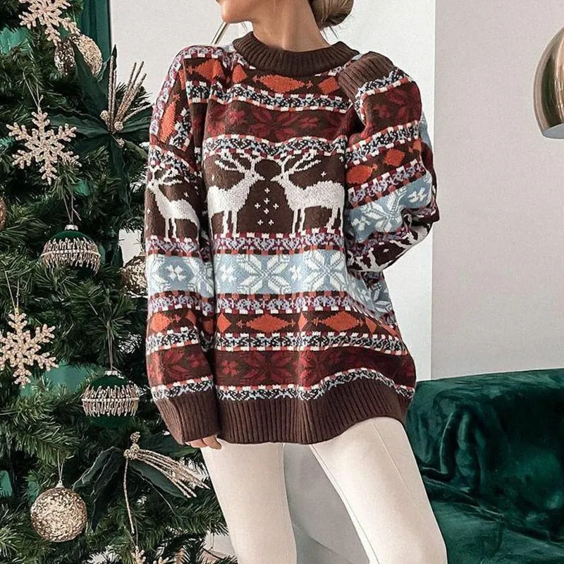 Casual O Neck Long Sleeve Pullover Sweater Women Autumn Fashion Christmas Printed Sweater Ladies Commuter Loose Sweater New