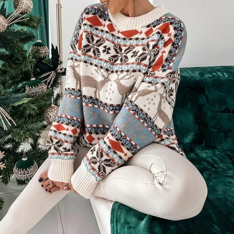 Casual O Neck Long Sleeve Pullover Sweater Women Autumn Fashion Christmas Printed Sweater Ladies Commuter Loose Sweater New