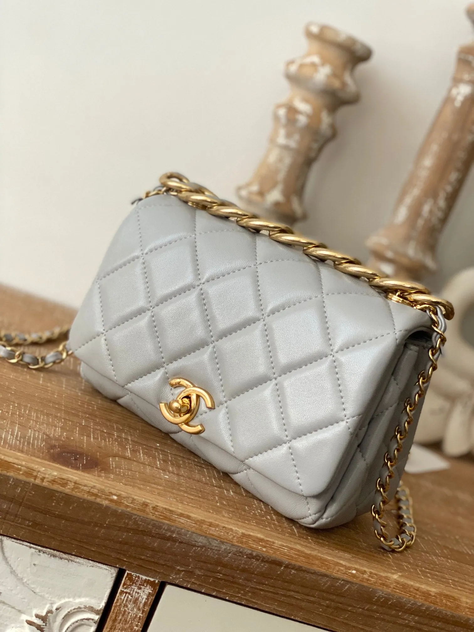 CHL Classic Diamond Flap Bag Gray For Women Bags 9.1in/23cm