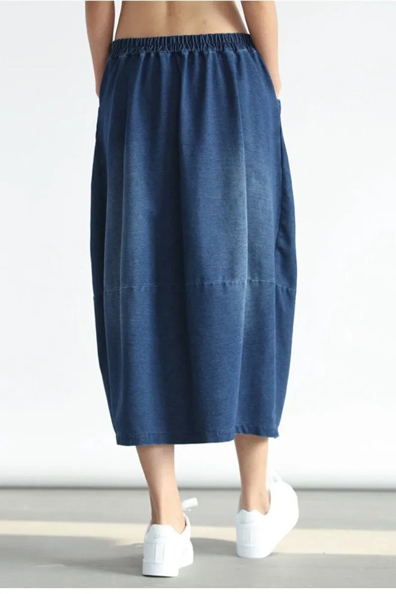 Denim Pocket Cotton Skirt Simple Women Clothes