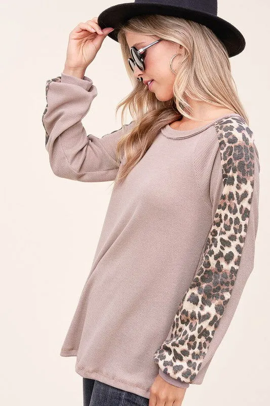 E Luna Animal Print Mixed Baseball Top