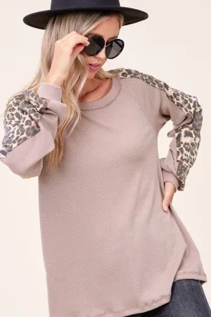 E Luna Animal Print Mixed Baseball Top