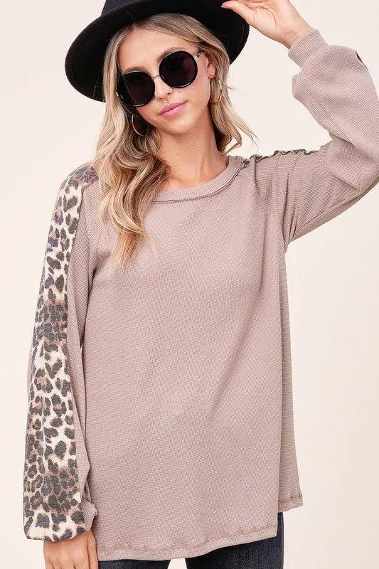 E Luna Animal Print Mixed Baseball Top