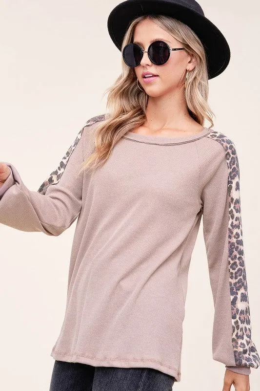 E Luna Animal Print Mixed Baseball Top