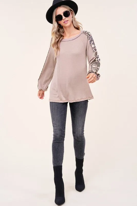 E Luna Animal Print Mixed Baseball Top