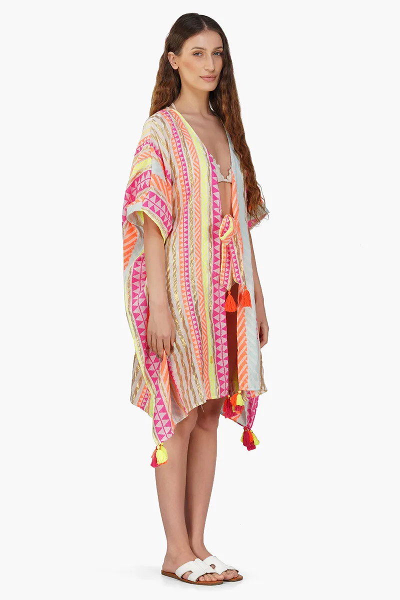 Fluorescent Striped Cover Up