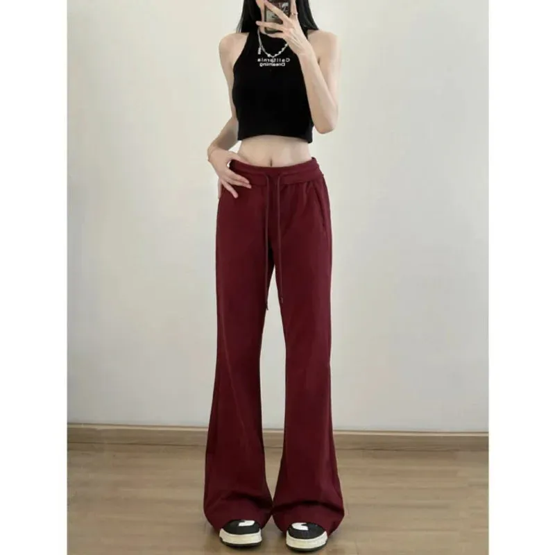 Girlary Autumn New High Waist Slim Micro Flare Pants Women's Solid Drawstring Pocket Korean Fashion Commuter Versatile Straight Trousers