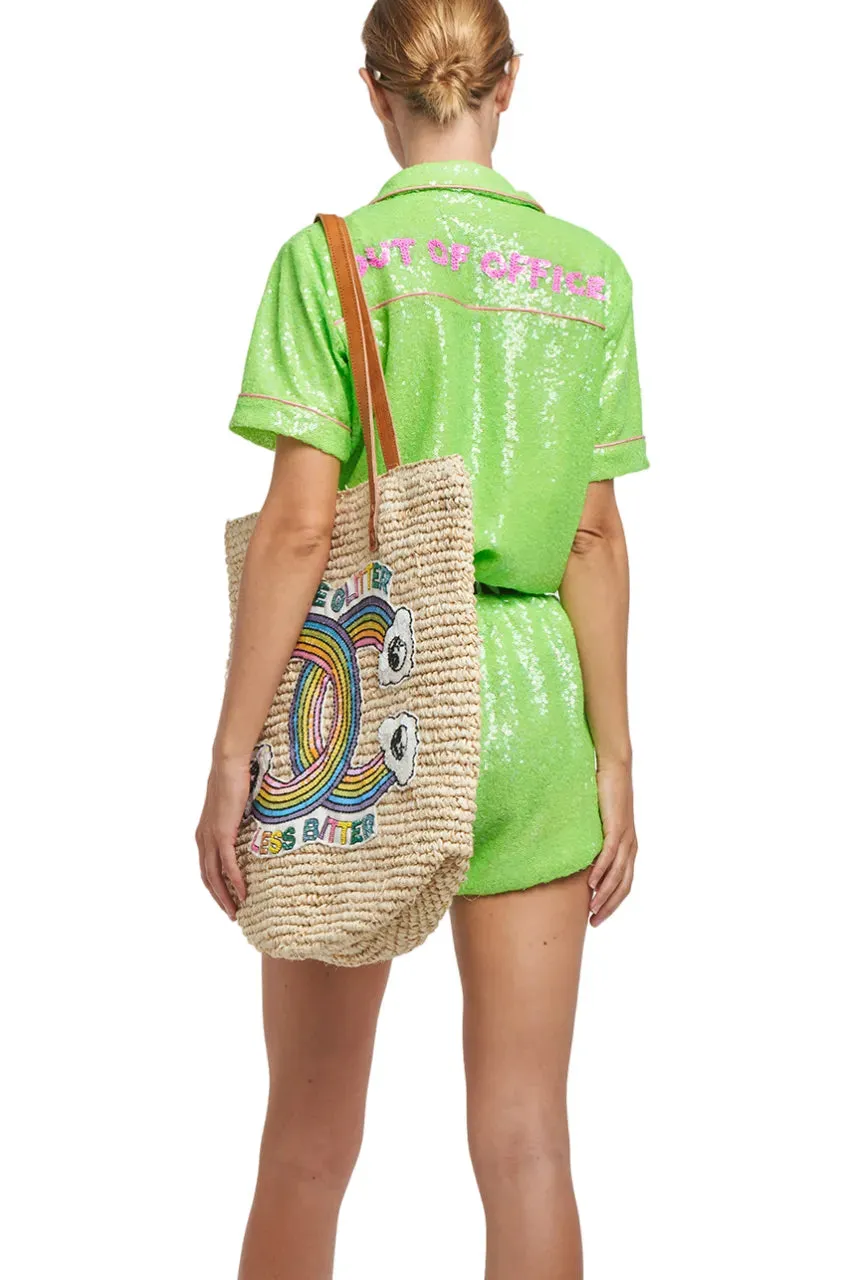 Green Fluorescent Sequin Shorts