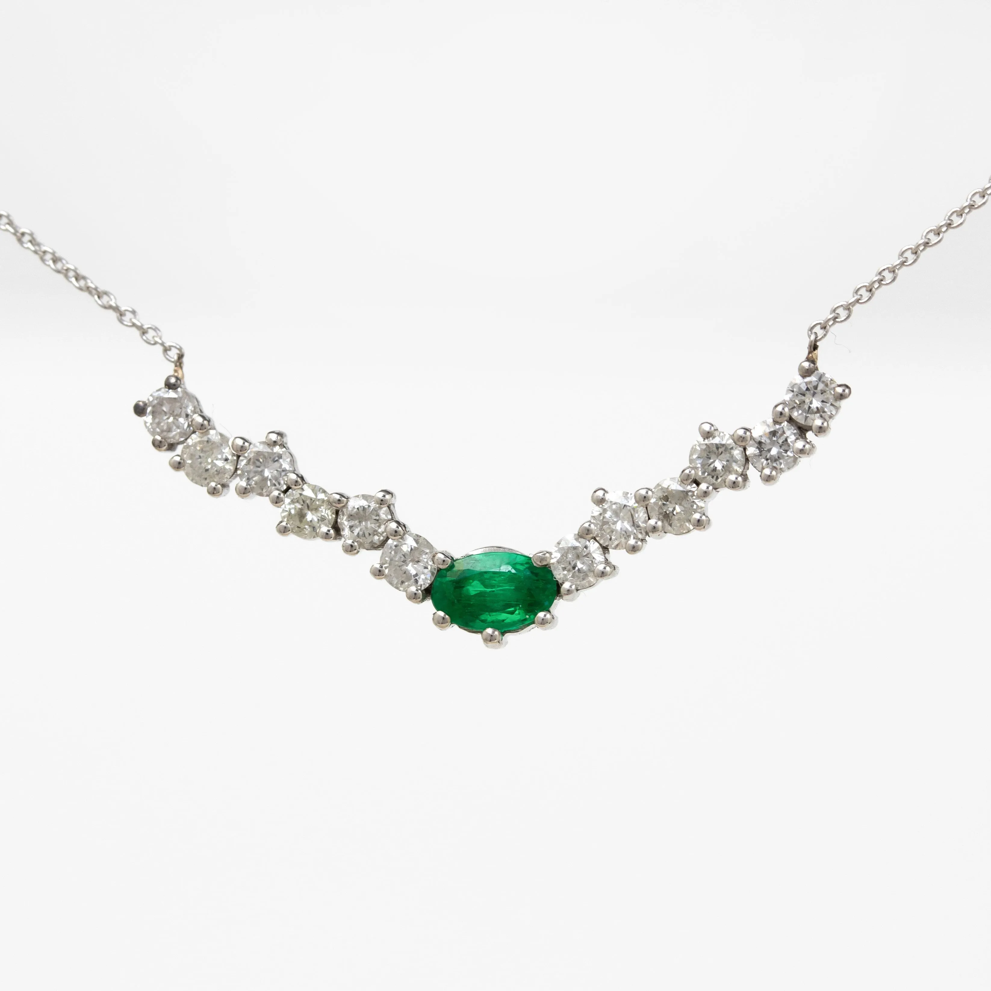 Heirloom Diamond and Emerald Cluster Necklace in Platinum 