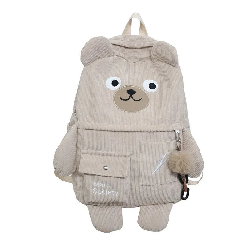 Kawaii Corduroy Bear Backpacks for Cute Women Multi-pockets School Bags Large Capacity Backpack Teenage Girls School Bag Female