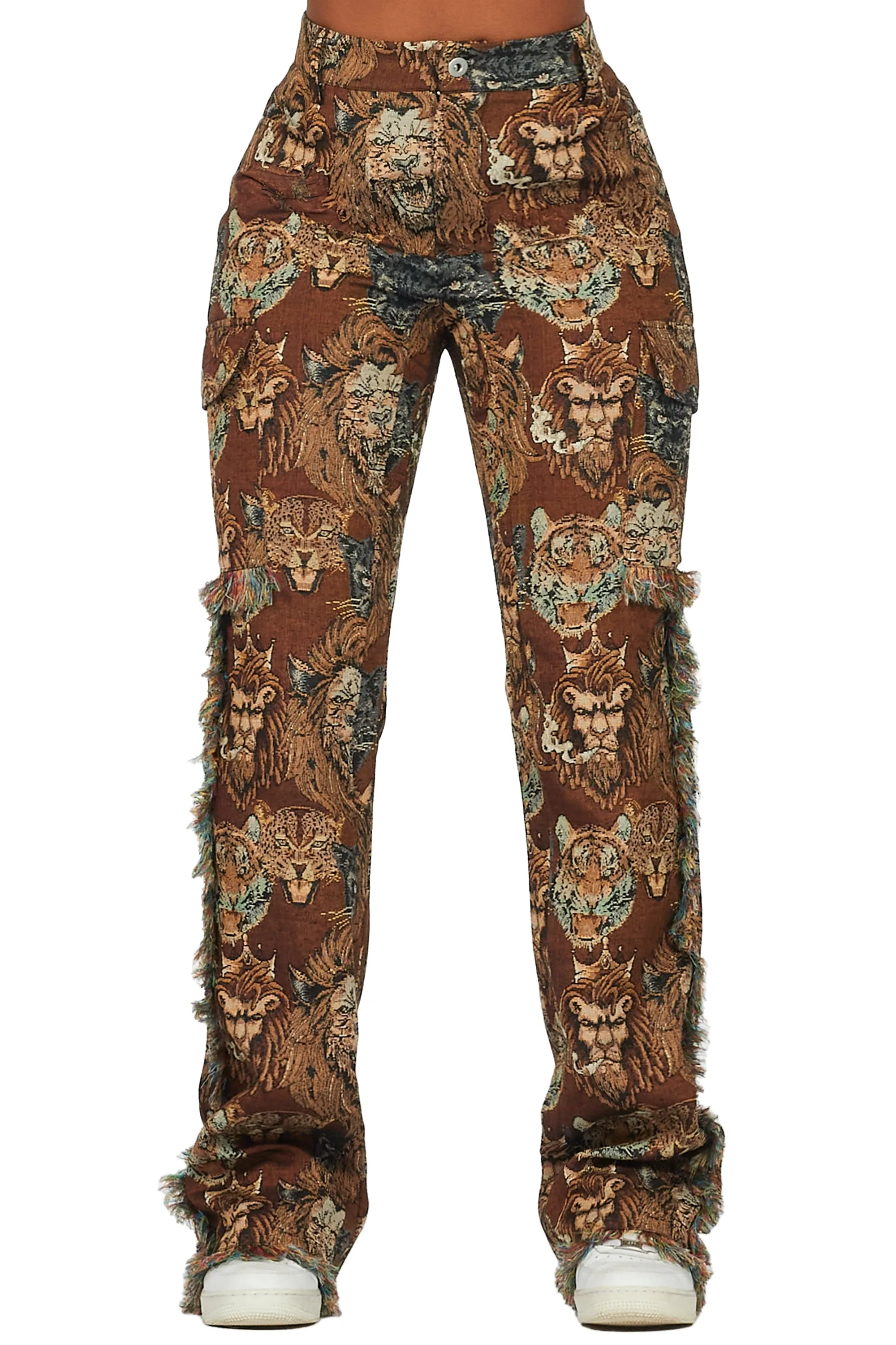 Khadiyah Brown Animal Print Tapestry Stacked Pant