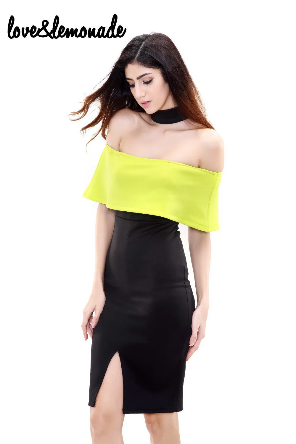 Love&Lemonade Hit Color Flounced Bra Party Dresses