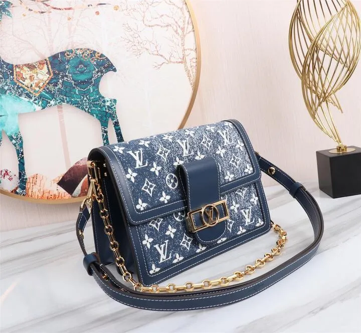 LV Dauphine MM Denim Jacquard Monogram Pattern Navy Blue For Women,  Shoulder And Crossbody Bags 9.8in/25cm LV M59631