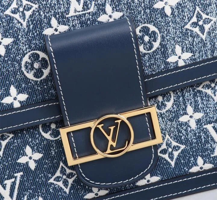 LV Dauphine MM Denim Jacquard Monogram Pattern Navy Blue For Women,  Shoulder And Crossbody Bags 9.8in/25cm LV M59631