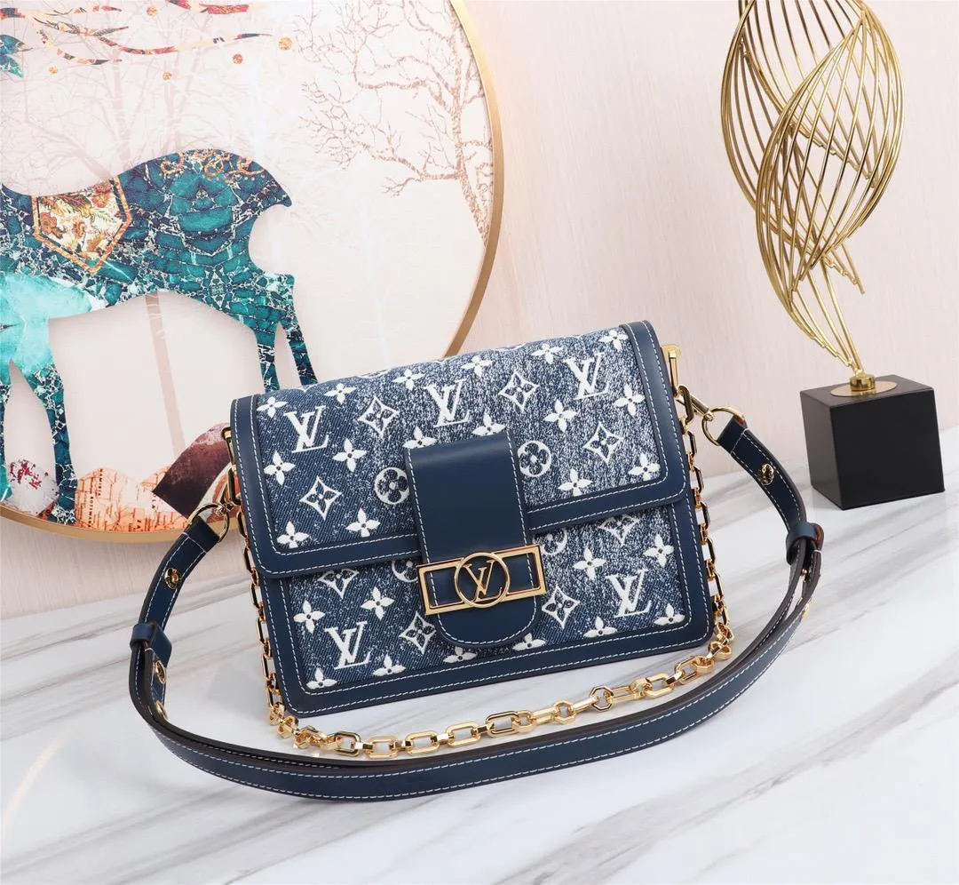 LV Dauphine MM Denim Jacquard Monogram Pattern Navy Blue For Women,  Shoulder And Crossbody Bags 9.8in/25cm LV M59631