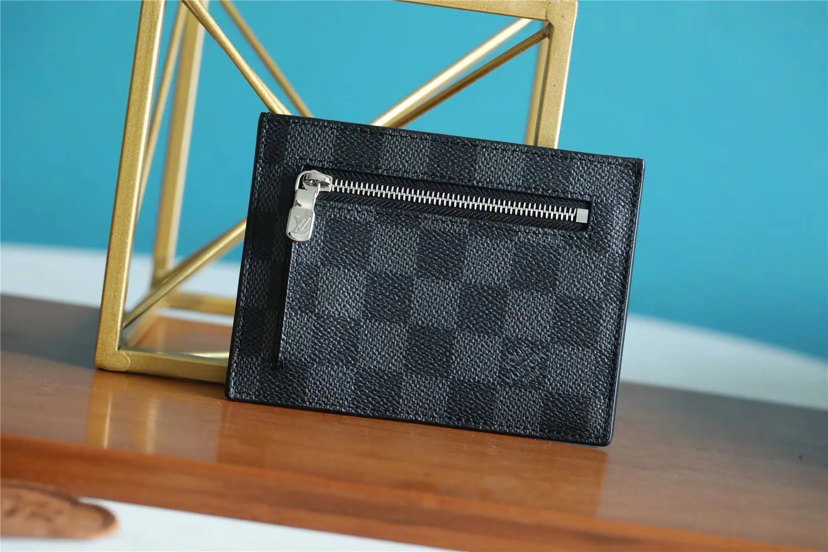 LV ID Card Holder Damier Graphite Canvas Black For Men, Wallet 13cm LV N60378