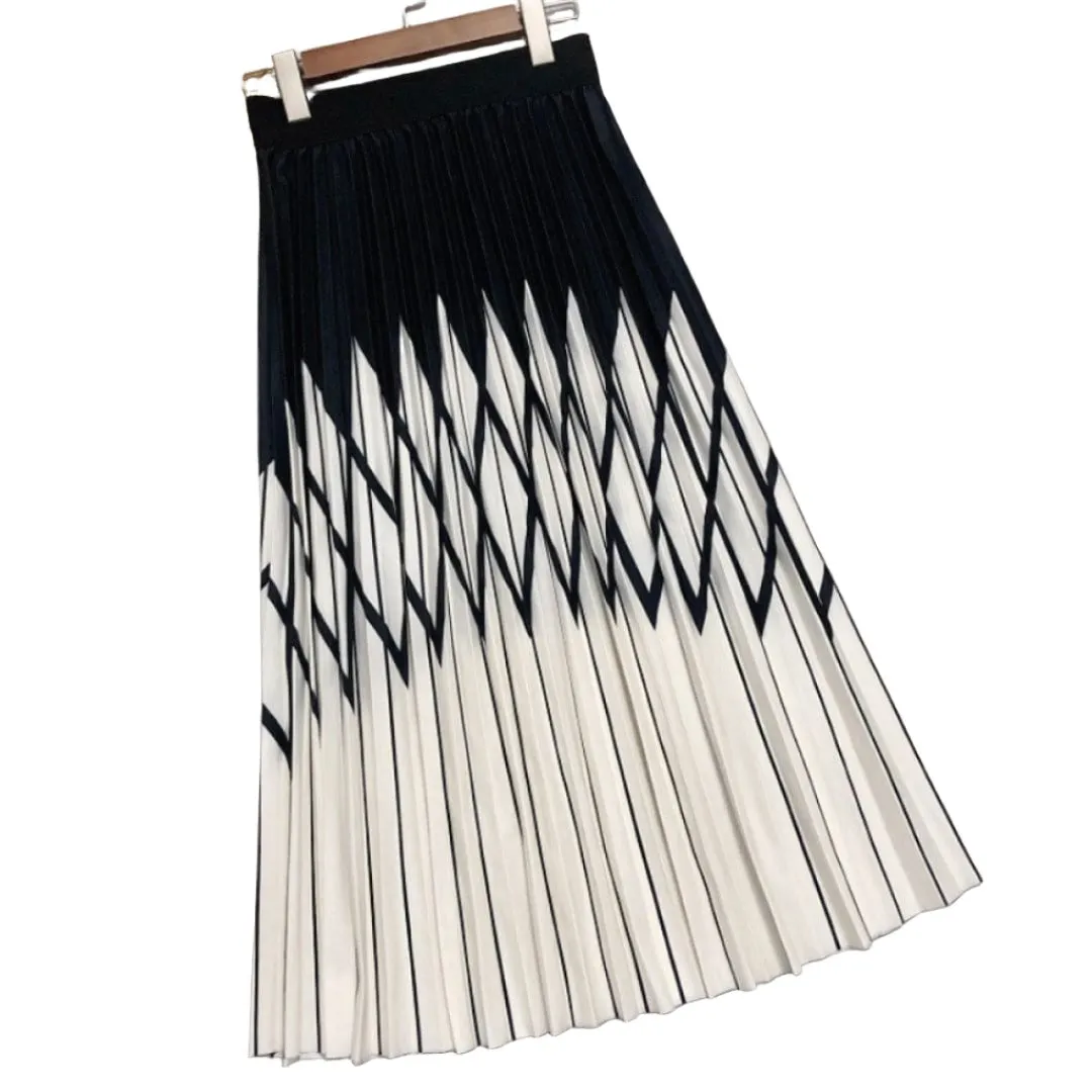 Magnolia Diamond-Striped Pleated Skirt