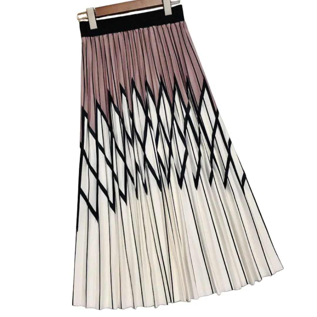 Magnolia Diamond-Striped Pleated Skirt