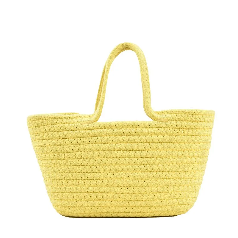 New 2023 Casual Solid Color Woven Bag Women Small Tote Straw Bag Beach Vacation Travel Shopping Shopper Handbag Female Open Bag