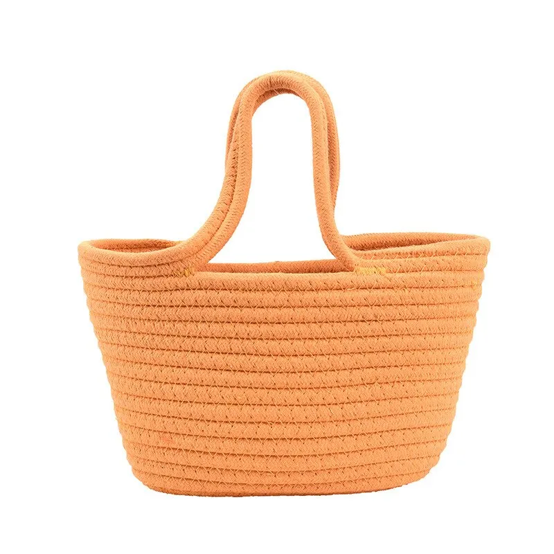 New 2023 Casual Solid Color Woven Bag Women Small Tote Straw Bag Beach Vacation Travel Shopping Shopper Handbag Female Open Bag