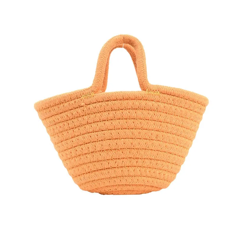 New 2023 Casual Solid Color Woven Bag Women Small Tote Straw Bag Beach Vacation Travel Shopping Shopper Handbag Female Open Bag