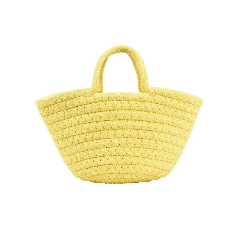 New 2023 Casual Solid Color Woven Bag Women Small Tote Straw Bag Beach Vacation Travel Shopping Shopper Handbag Female Open Bag