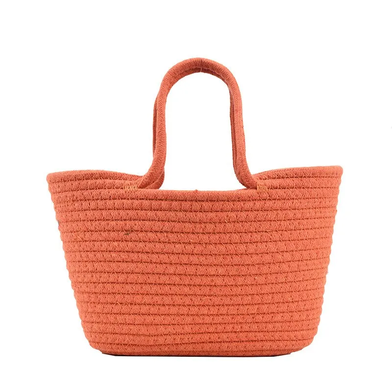 New 2023 Casual Solid Color Woven Bag Women Small Tote Straw Bag Beach Vacation Travel Shopping Shopper Handbag Female Open Bag