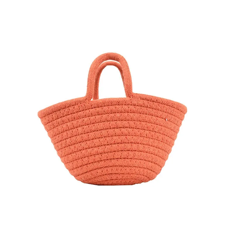 New 2023 Casual Solid Color Woven Bag Women Small Tote Straw Bag Beach Vacation Travel Shopping Shopper Handbag Female Open Bag