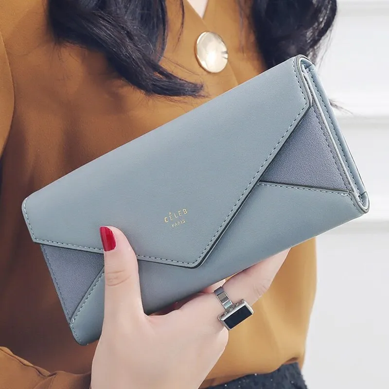 New Style Envelope Designer Clutch Wallets For Women Hasp Pocket To Coin Card Holder Female Purses Long Wallet Ladies