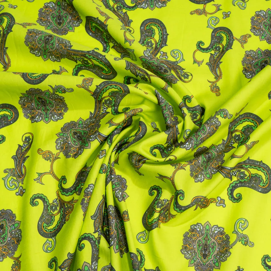 Paisley Printed Fluorescent Yellow Luxury Cotton