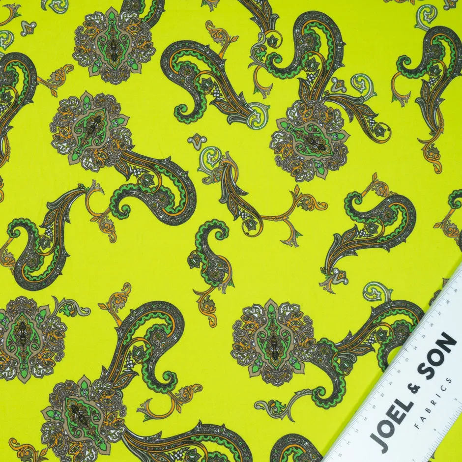 Paisley Printed Fluorescent Yellow Luxury Cotton