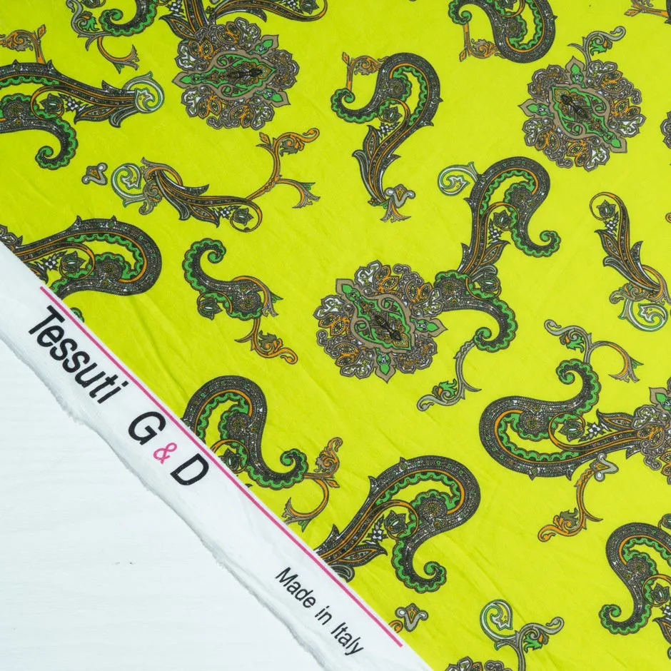 Paisley Printed Fluorescent Yellow Luxury Cotton