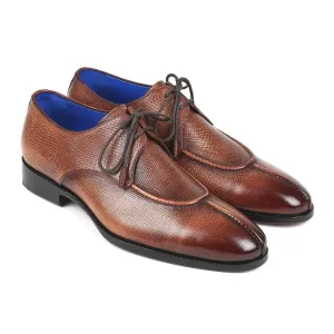 Paul Parkman Men's Brown Pattern Print Leather Split-Toe Derby Oxfords 8871BRW (PM6133)