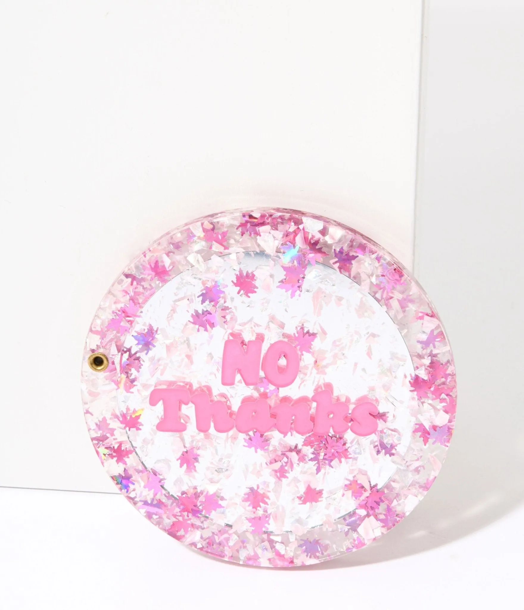 Pink No Thanks Glitter Compact Pocket Mirror