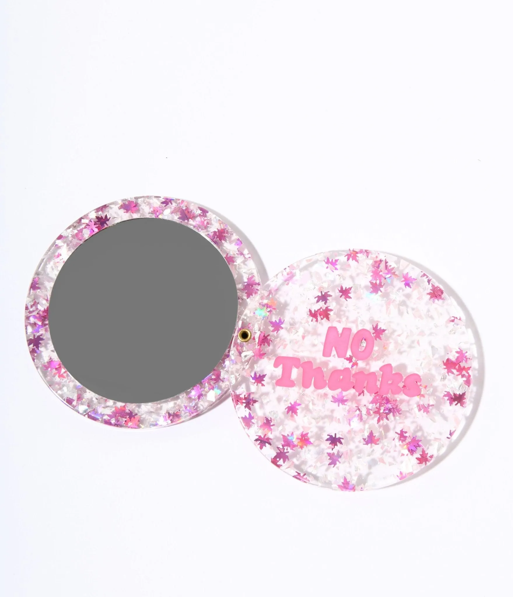 Pink No Thanks Glitter Compact Pocket Mirror