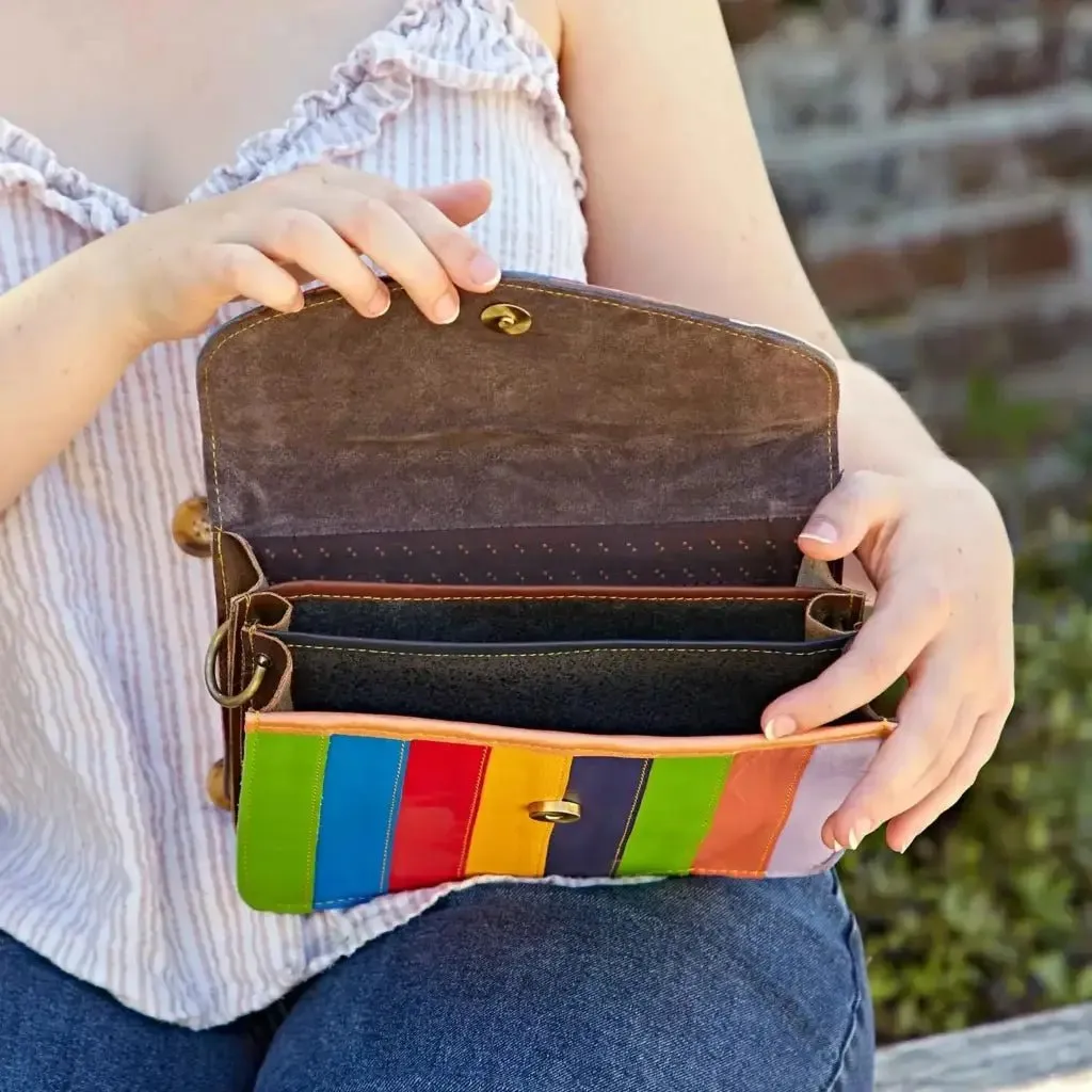 Recycled Leather Multicolored Crossbody Bag