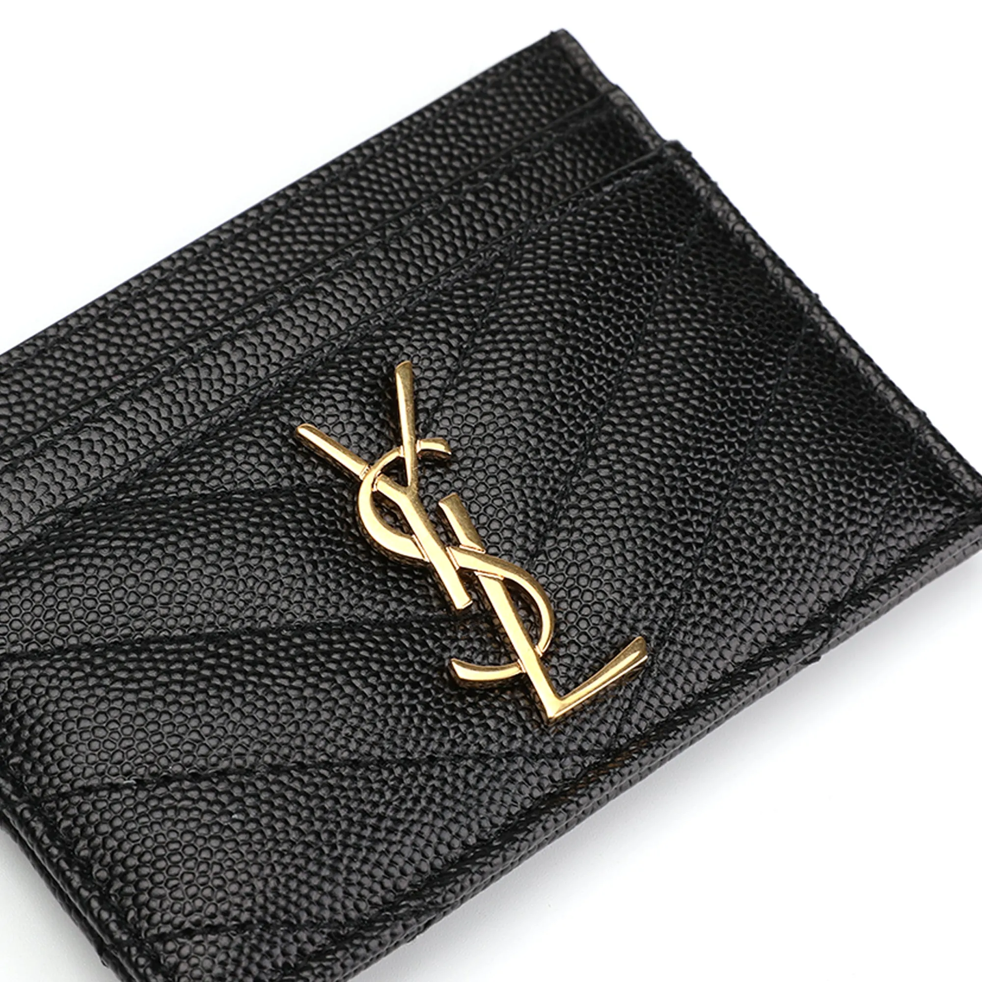 Saint Laurent Monogram Quilted Textured Leather Card Holder